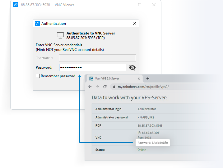 Введите свой пароль от VNC